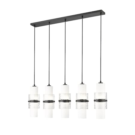 Z-Lite Cayden Linear Chandelier, 5-Light, 4.75in W x 42in L x 16.75in H, Matte Black/Clear, Etched Opal 1946P-5L-MB